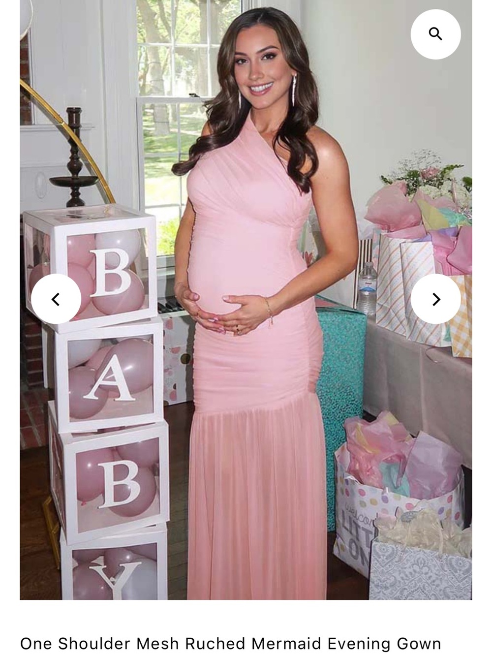NEVER WORN: Maternity One-Shoulder Pink Mesh Ruched Mermaid Gown